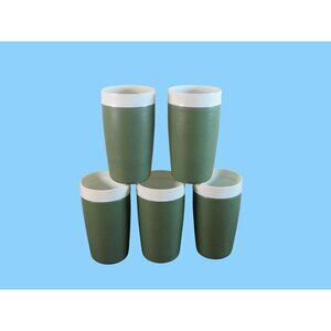 Vintage Royal Satin Therm-O-Ware Green & White Tumblers Set Of 5 Dishwasher Safe